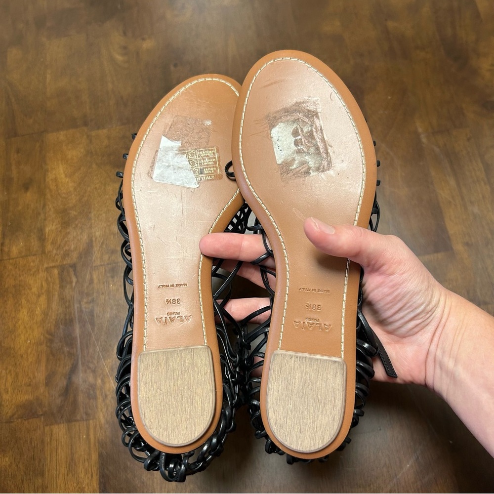 Never worn Alaia Black Whipstitch Leather Flat Sandal Size EU 38.5 or U.S. 8 - Picture 14 of 14